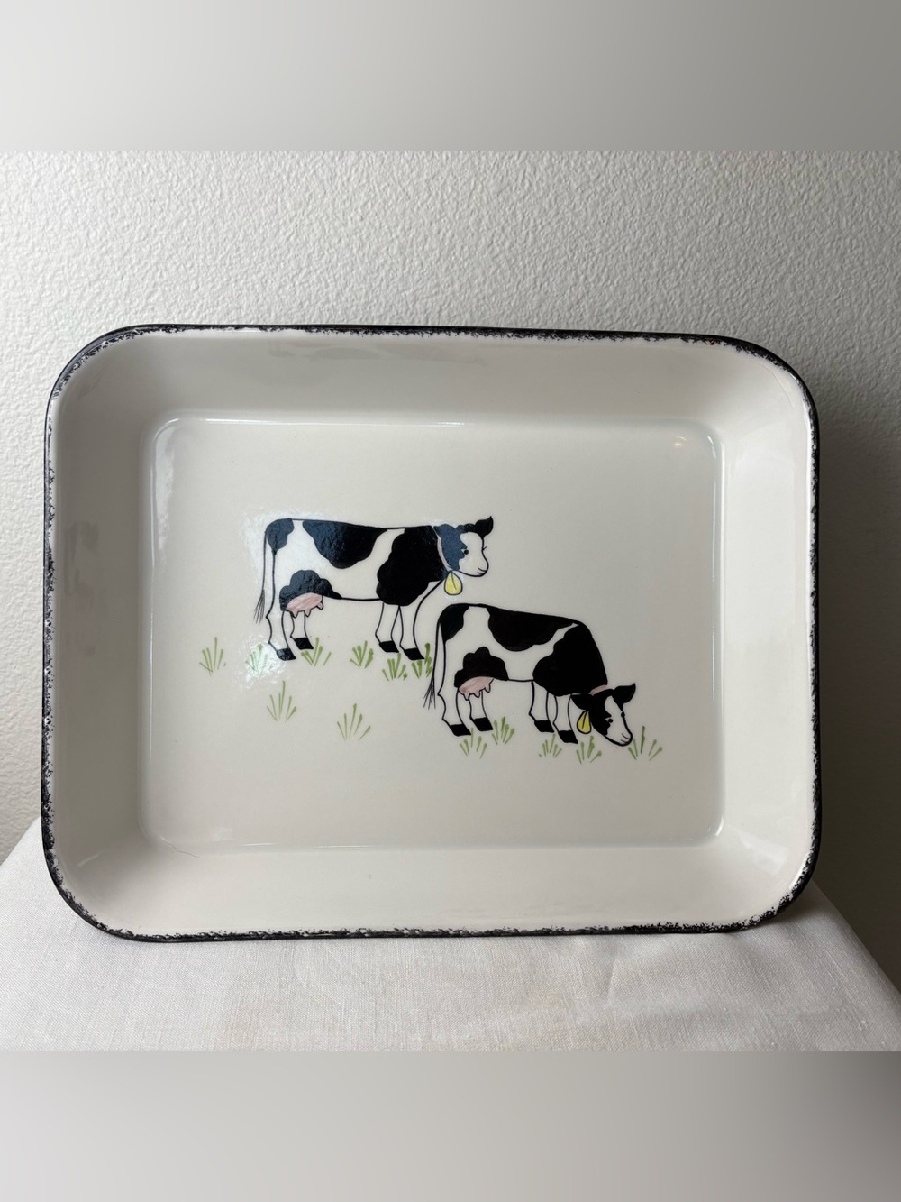 VTG Los Angeles Potteries NS Gustin Cow Casserole Lasagna Baking Dish 15x11